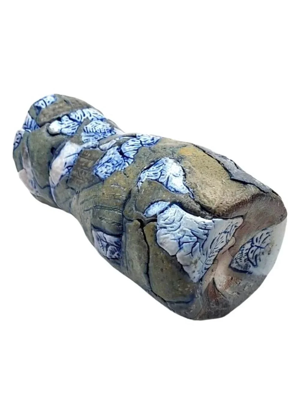 Patchwork Folk Art Pottery Vase Hand Thrown Textured Stoneware Vintage Rustic